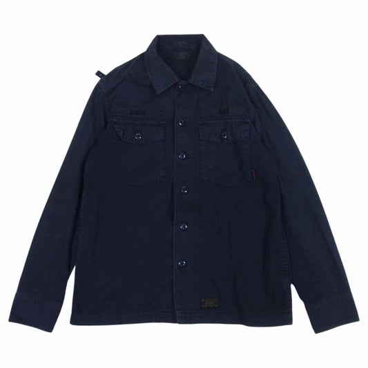 WTAPS ダブルタップス 13AW 132GWDT-SHM03 BUDS L/S  SHIRT COTTON TWILL コットン ミリタリー シャツ ブラック系 ダークネイビー系 2【中古】