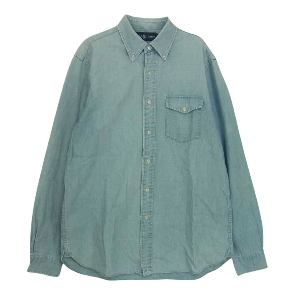 POLO RALPH LAUREN ポロ・ラルフローレン 90s シャンブレー 長袖 シャツ インディゴブルー系 M【中古】