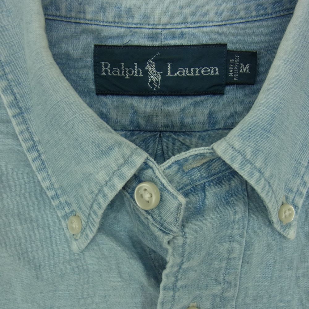POLO RALPH LAUREN ポロ・ラルフローレン 90s シャンブレー 長袖 シャツ インディゴブルー系 M【中古】