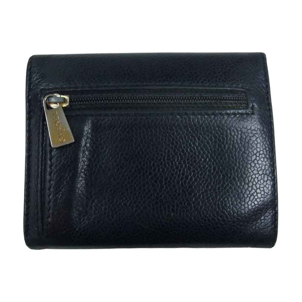 CHANEL シャネル ココマーク キャビアスキン 三つ折り財布 レザー ウォレット ブラック系【中古】
