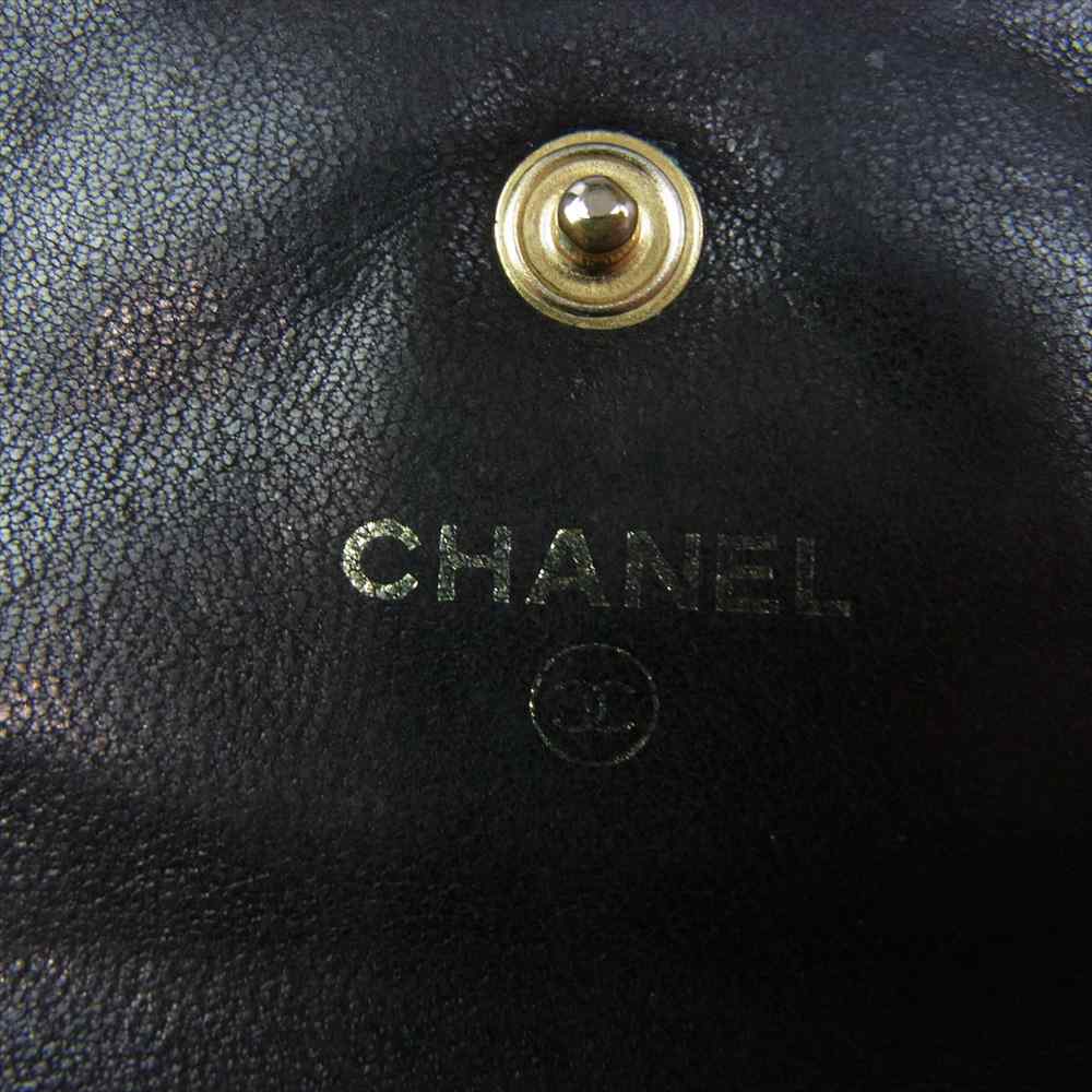 CHANEL シャネル ココマーク キャビアスキン 三つ折り財布 レザー ウォレット ブラック系【中古】