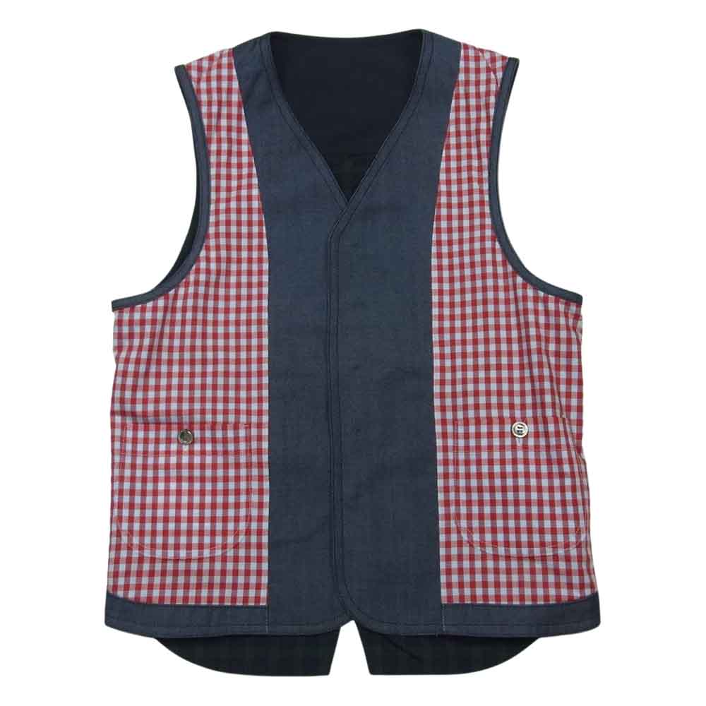 JUNYA WATANABE COMME des GARCONS MAN ジュンヤワタナベコムデギャルソンマン AD2009 WE-V001 裏地チェック柄 デニム リバーシブル ベスト インディゴブルー系 グリーン系 レッド系 XS【中古】