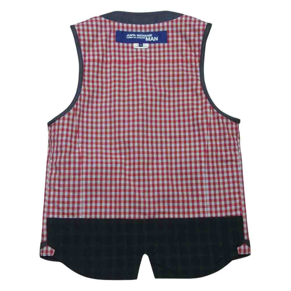 JUNYA WATANABE COMME des GARCONS MAN ジュンヤワタナベコムデギャルソンマン AD2009 WE-V001 裏地チェック柄 デニム リバーシブル ベスト インディゴブルー系 グリーン系 レッド系 XS【中古】