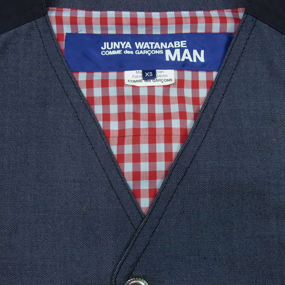 JUNYA WATANABE COMME des GARCONS MAN ジュンヤワタナベコムデギャルソンマン AD2009 WE-V001 裏地チェック柄 デニム リバーシブル ベスト インディゴブルー系 グリーン系 レッド系 XS【中古】