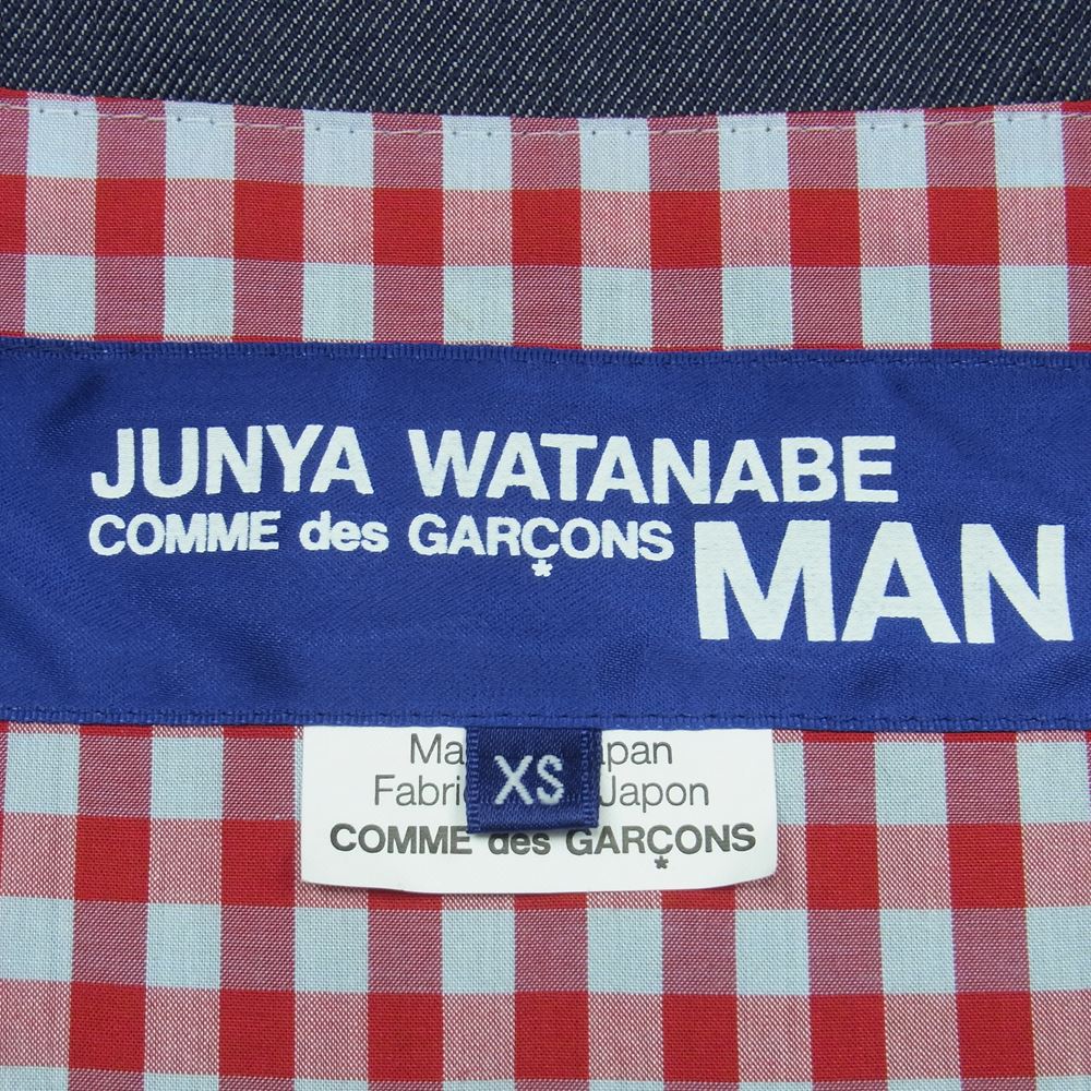 JUNYA WATANABE COMME des GARCONS MAN ジュンヤワタナベコムデギャルソンマン AD2009 WE-V001 裏地チェック柄 デニム リバーシブル ベスト インディゴブルー系 グリーン系 レッド系 XS【中古】