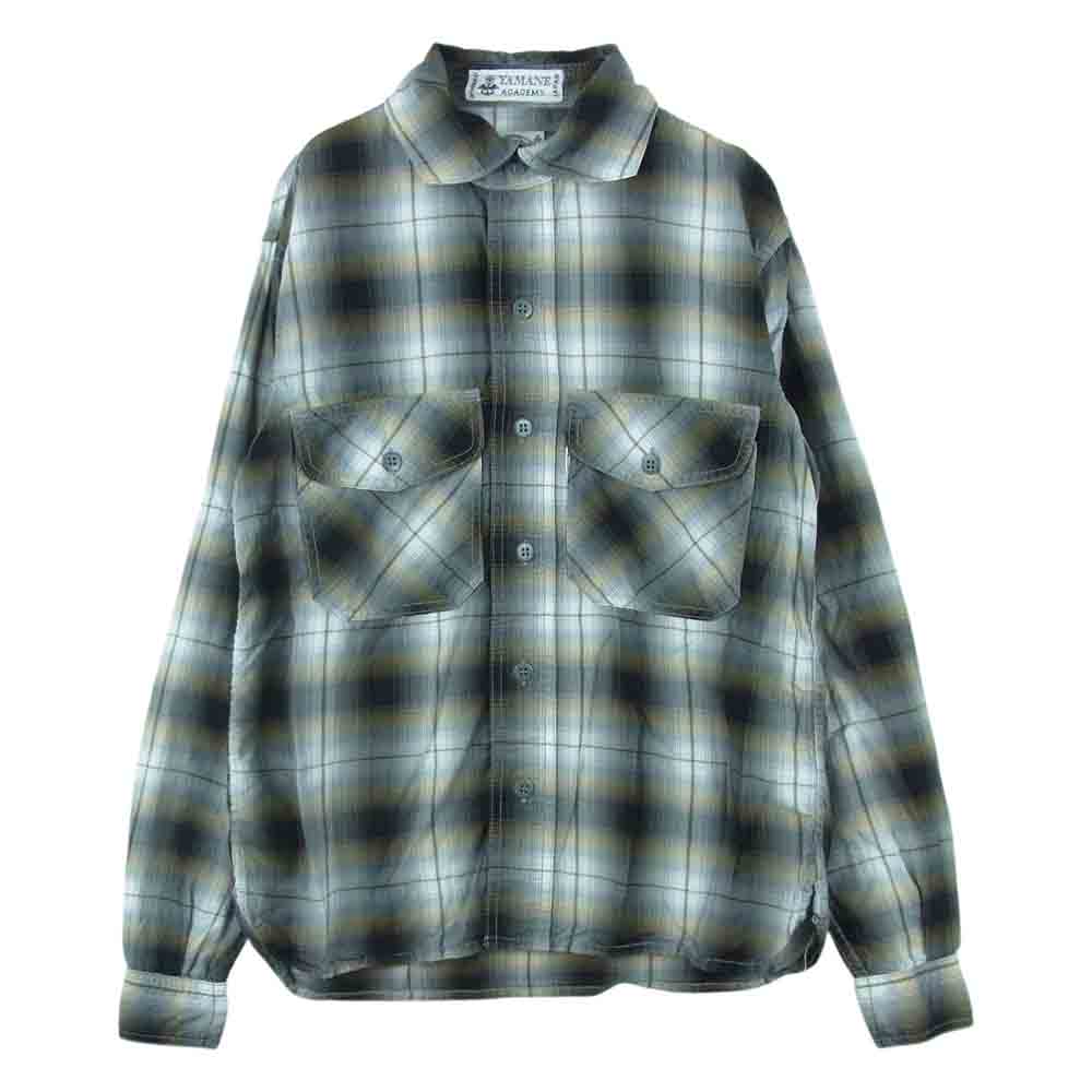 EVISU エヴィス yamane academy オンブレ チェック ワーク シャツ 長袖 コットン グレー系 36【中古】