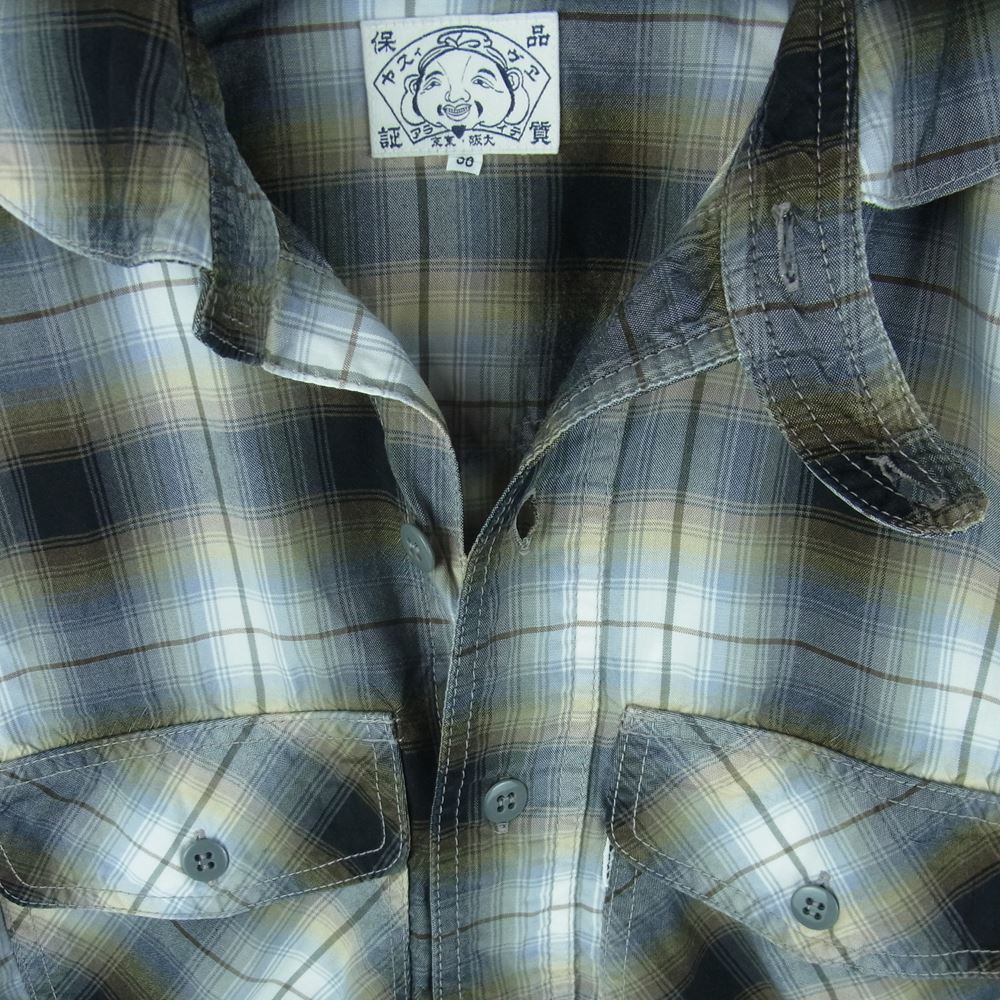 EVISU エヴィス yamane academy オンブレ チェック ワーク シャツ 長袖 コットン グレー系 36【中古】