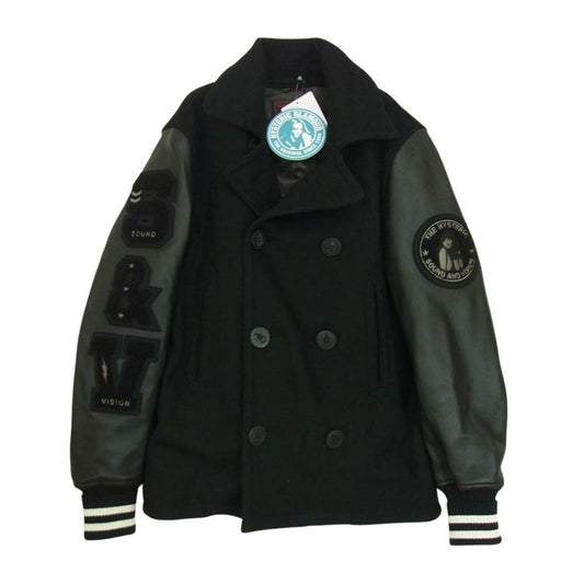 HYSTERIC GLAMOUR ヒステリックグラマー 02193AC03 SOUND&VISION S＆V サウンドビジョン 袖レザー切替 ワッペン付 Pコート スタジャン ブラック系 M【中古】