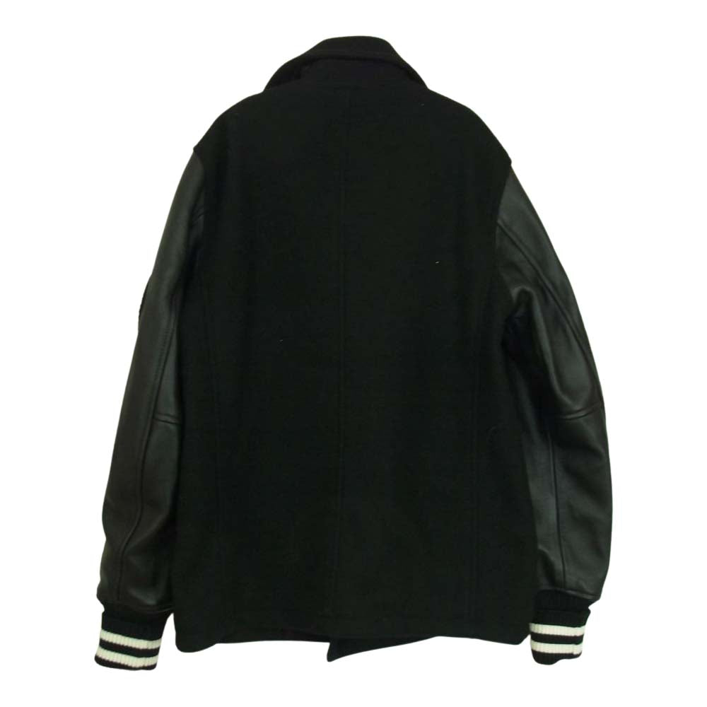 HYSTERIC GLAMOUR ヒステリックグラマー 02193AC03 SOUND&VISION S＆V サウンドビジョン 袖レザー切替 ワッペン付 Pコート スタジャン ブラック系 M【中古】