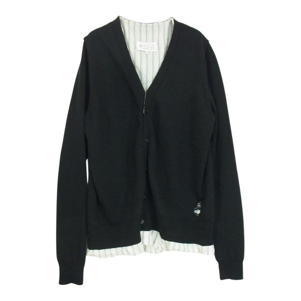 MAISON MARGIELA メゾンマルジェラ 21SS S50HA0982 S17687 10ライン WOOL V-NECK LINED CARDIGAN ダメージ加工 レイヤード カーディガン ブラック ブラック系 L【中古】