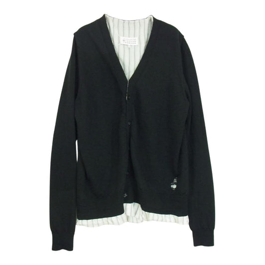 MAISON MARGIELA メゾンマルジェラ 21SS S50HA0982 S17687 10ライン WOOL V-NECK LINED CARDIGAN ダメージ加工 レイヤード カーディガン ブラック ブラック系 L【中古】