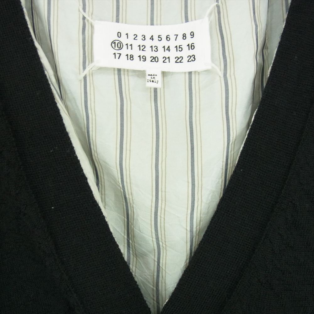 MAISON MARGIELA メゾンマルジェラ 21SS S50HA0982 S17687 10ライン WOOL V-NECK LINED CARDIGAN ダメージ加工 レイヤード カーディガン ブラック ブラック系 L【中古】