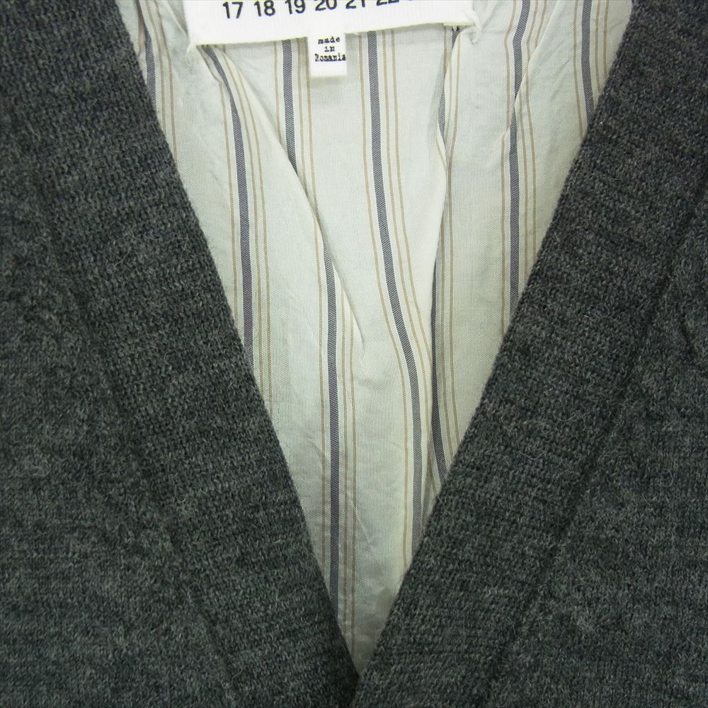 MAISON MARGIELA メゾンマルジェラ 21AW S50HA1008 S17784 14ライン WOOL V-NECK CARDIGAN ダメージ加工 レイヤード カーディガン グレー グレー系 L【中古】