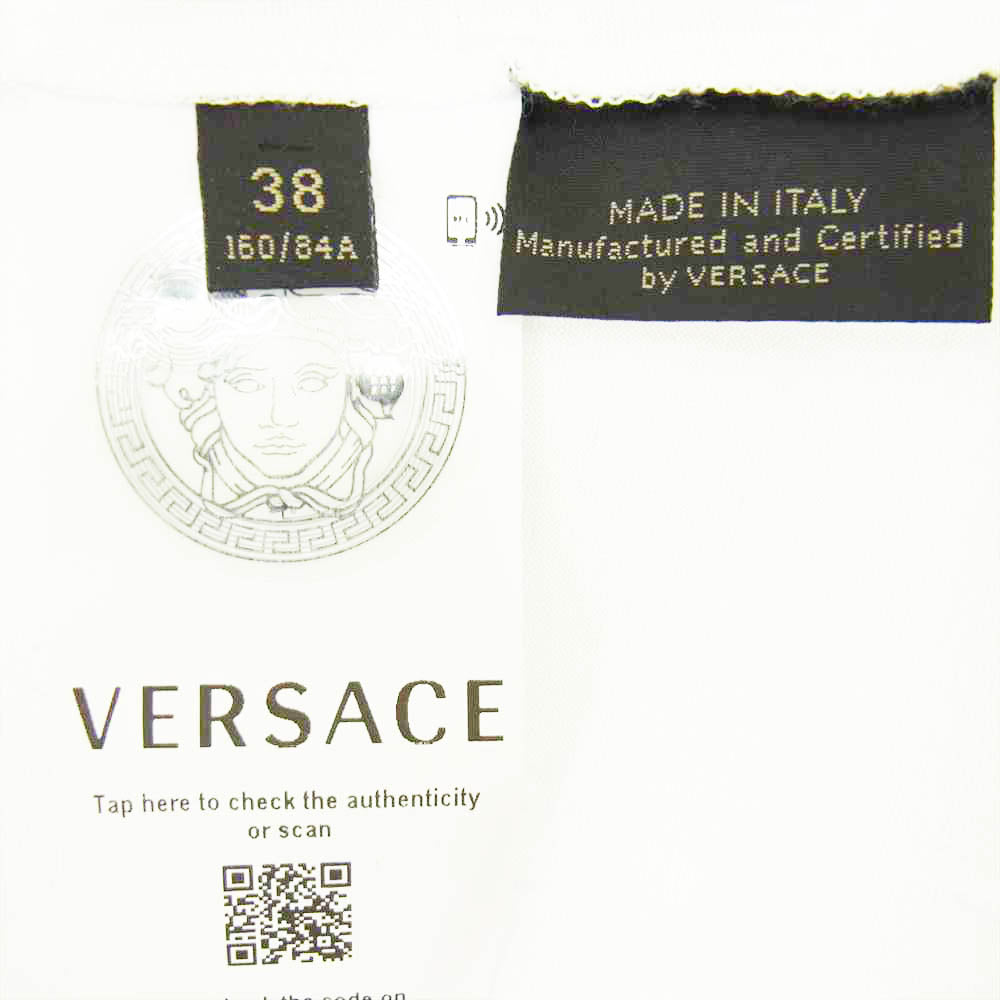 VERSACE ヴェルサーチ ロゴ刺繍 Tシャツ ホワイト系 38【中古】