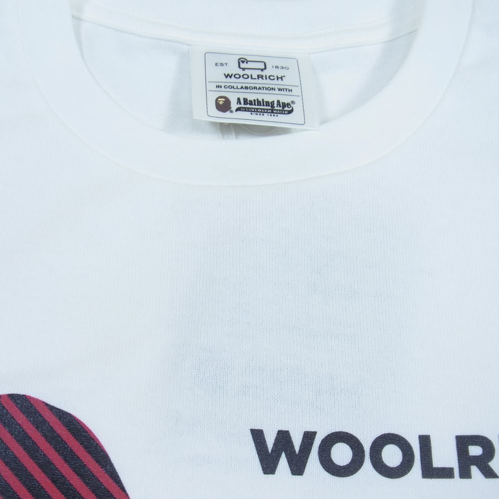 A BATHING APE アベイシングエイプ × Woolrich ウールリッチ 半袖 ロゴ プリント Tシャツ ホワイト系 M【新古品】【未使用】【中古】