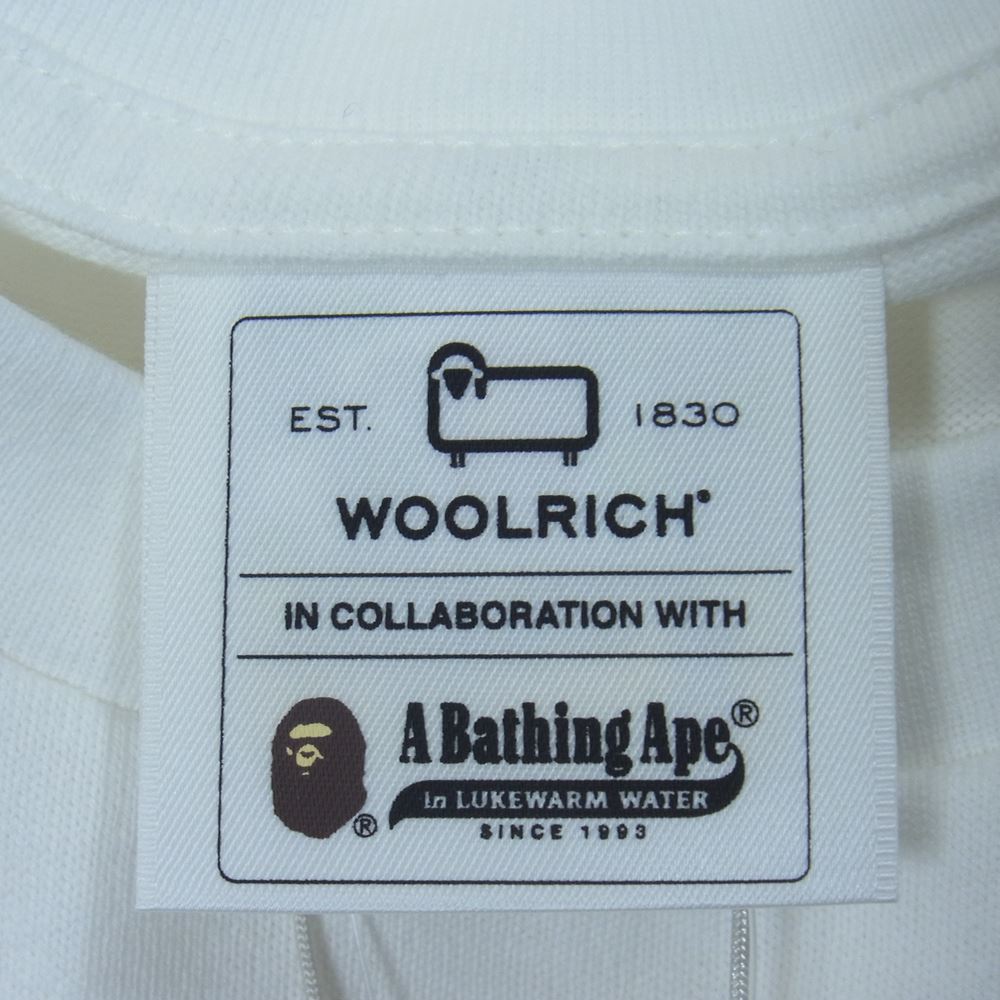 A BATHING APE アベイシングエイプ × Woolrich ウールリッチ 半袖 ロゴ プリント Tシャツ ホワイト系 M【新古品】【未使用】【中古】