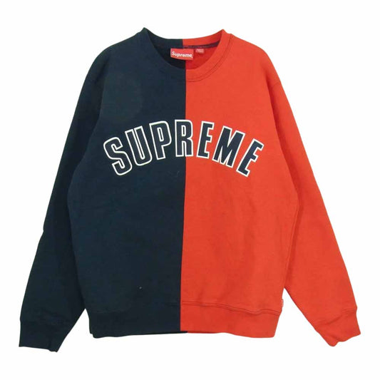 Supreme シュプリーム Split Crewneck Sweatshirt スプリット ロゴ クルーネック スウェット トレーナー レッド レッド系 ネイビー系 S【中古】