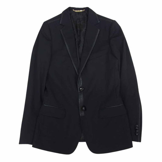 DOLCE&GABBANA ドルチェアンドガッバーナ 国内正規品 裏地ロゴ総柄 レザーパイピング 2Bテーラードジャケット ダークネイビー系 44【中古】