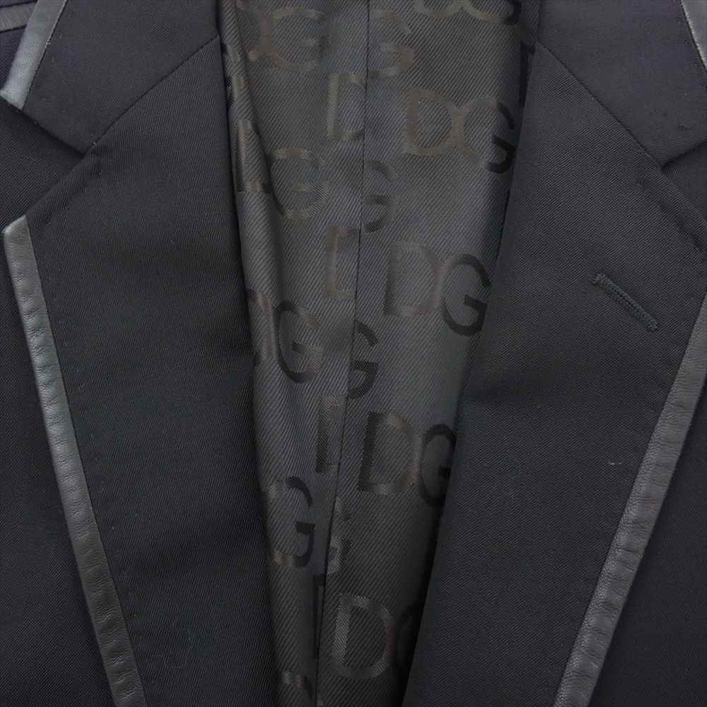 DOLCE&GABBANA ドルチェアンドガッバーナ 国内正規品 裏地ロゴ総柄 レザーパイピング 2Bテーラードジャケット ダークネイビー系 44【中古】