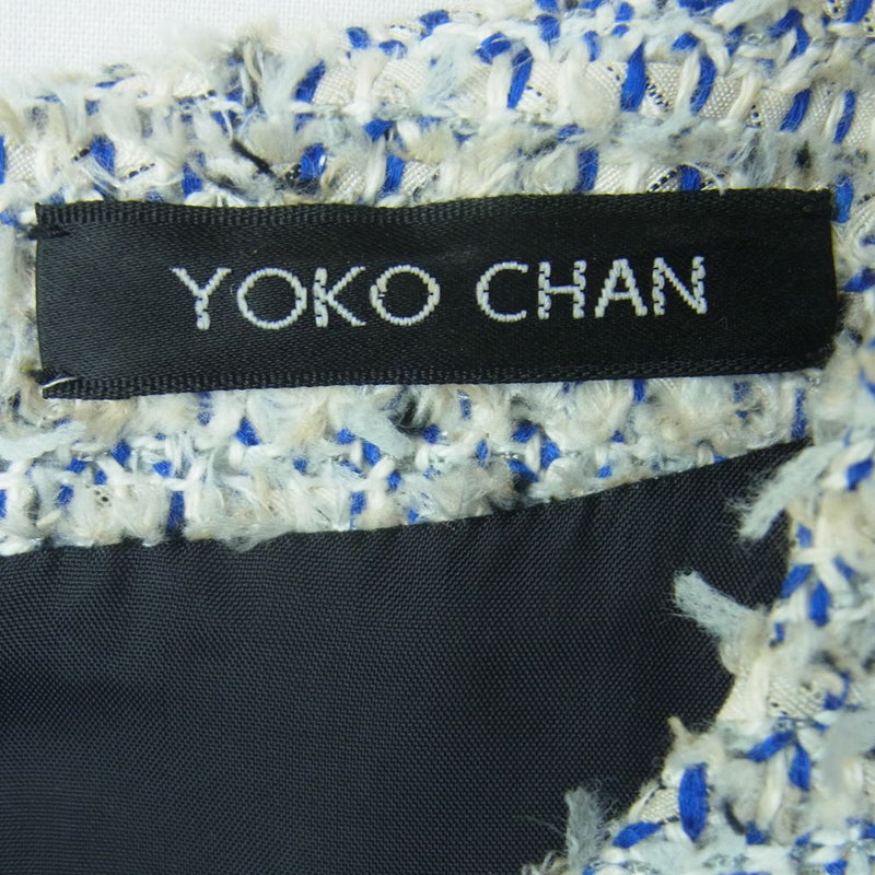 YOKO CHAN ヨーコチャン YCD-115-167 ツイード バルーン ワンピース 半袖 日本製 ホワイト系 ブルー系 38【中古】