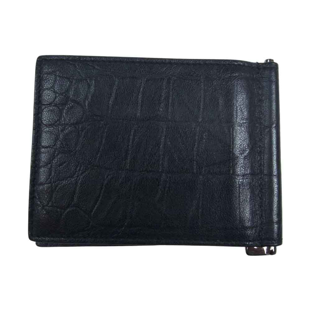SAINT LAURENT サンローラン クロコ 型押し 札入れ マネークリップ カードケース ブラック系【中古】