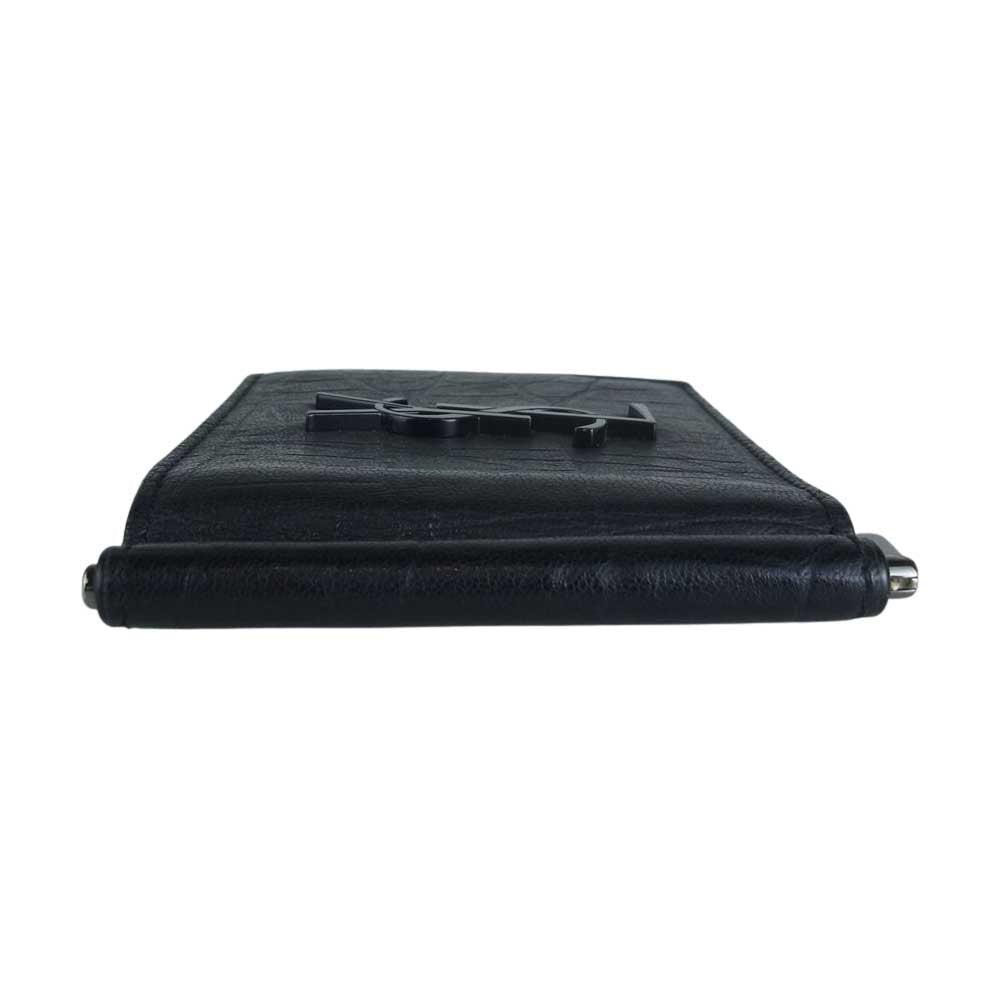 SAINT LAURENT サンローラン クロコ 型押し 札入れ マネークリップ カードケース ブラック系【中古】