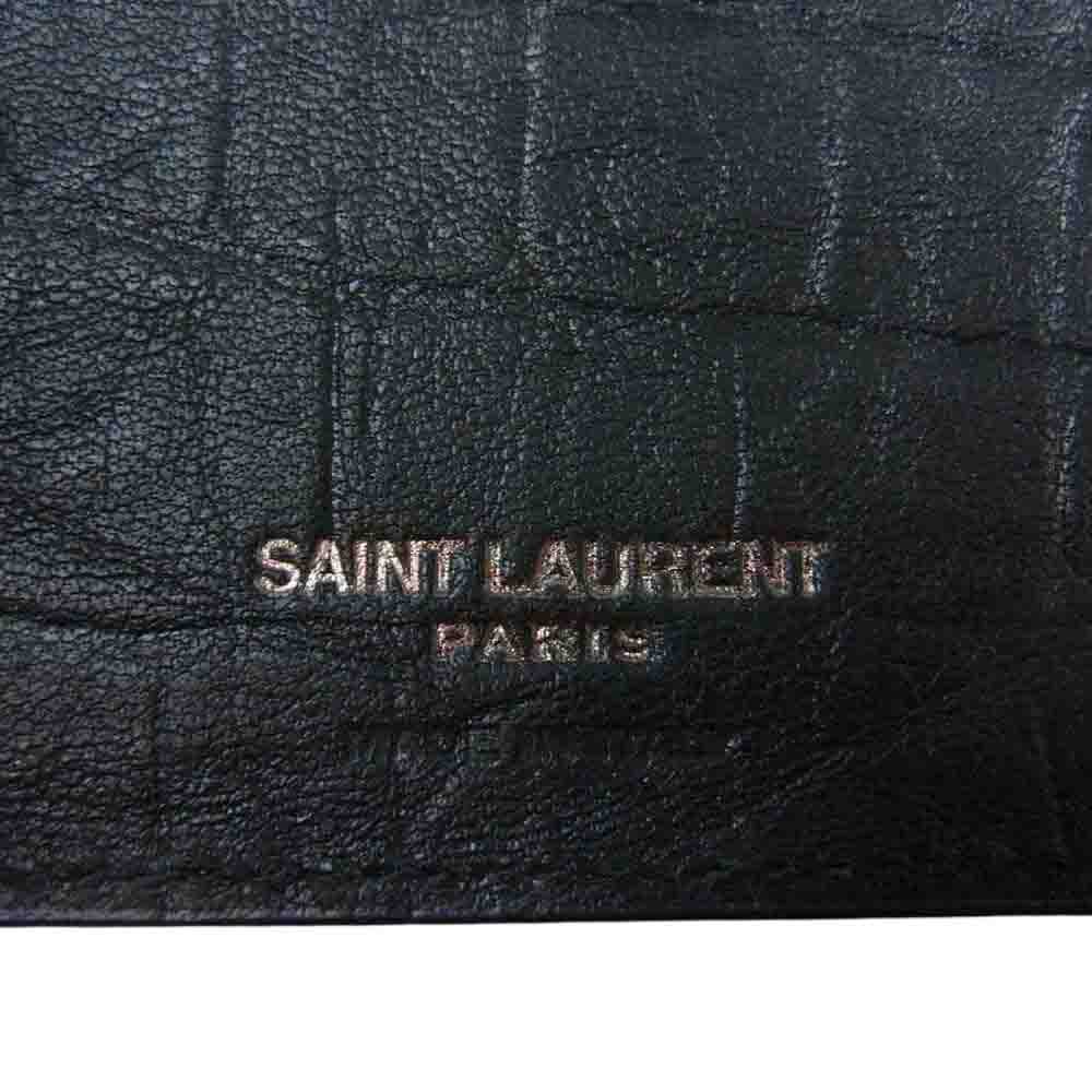 SAINT LAURENT サンローラン クロコ 型押し 札入れ マネークリップ カードケース ブラック系【中古】