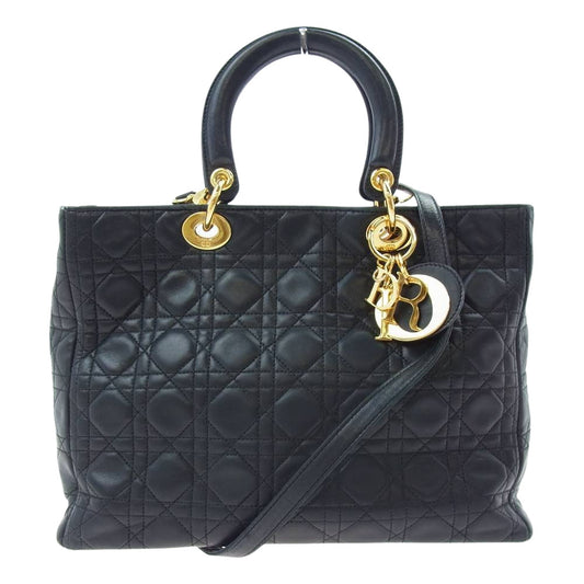 Christian Dior クリスチャンディオール レディディオール カナージュ ラージ 2WAY ハンド ショルダーバッグ ブラック系 ゴールド系【中古】