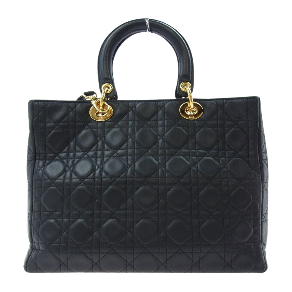 Christian Dior クリスチャンディオール レディディオール カナージュ ラージ 2WAY ハンド ショルダーバッグ ブラック系 ゴールド系【中古】