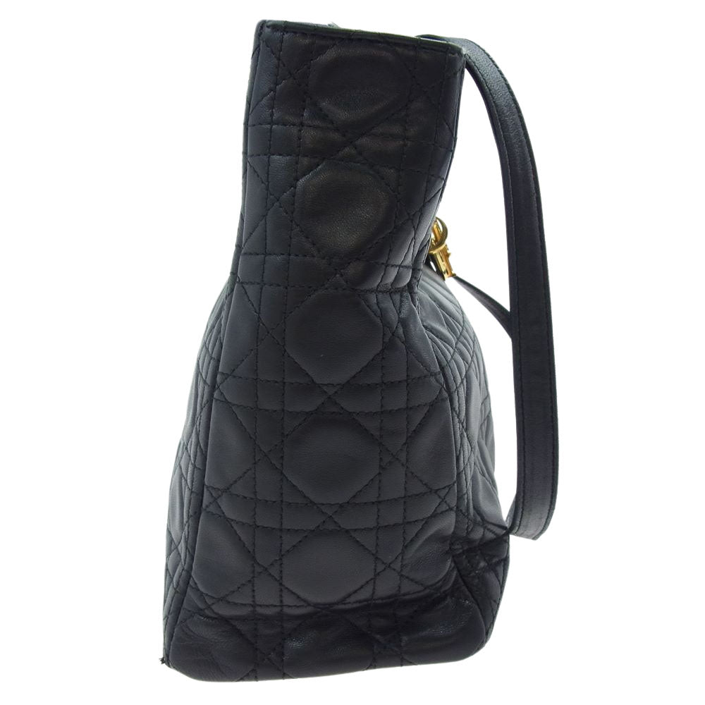 Christian Dior クリスチャンディオール レディディオール カナージュ ラージ 2WAY ハンド ショルダーバッグ ブラック系 ゴールド系【中古】