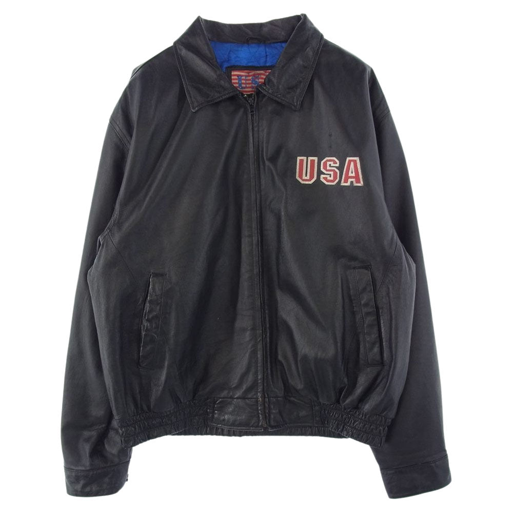 ビンテージ USAロゴ レザー ブルゾン ブラック系【中古】