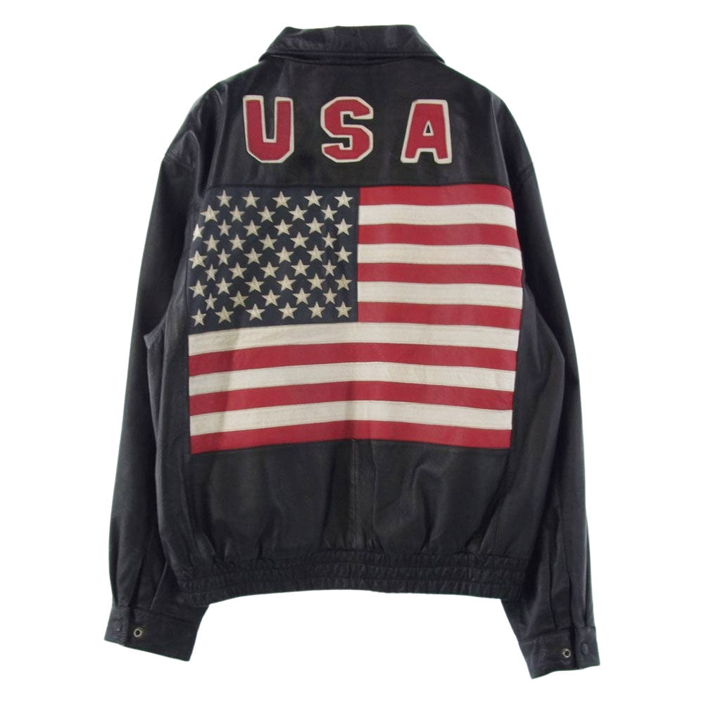 ビンテージ USAロゴ レザー ブルゾン ブラック系【中古】
