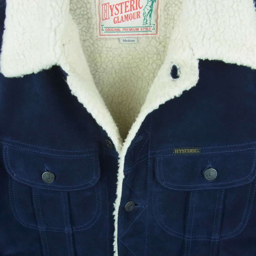 HYSTERIC GLAMOUR ヒステリックグラマー 15AW 0253LB03 スエード ランチ ジャケット ブルゾン レザー ボア ダークネイビー系 M【中古】