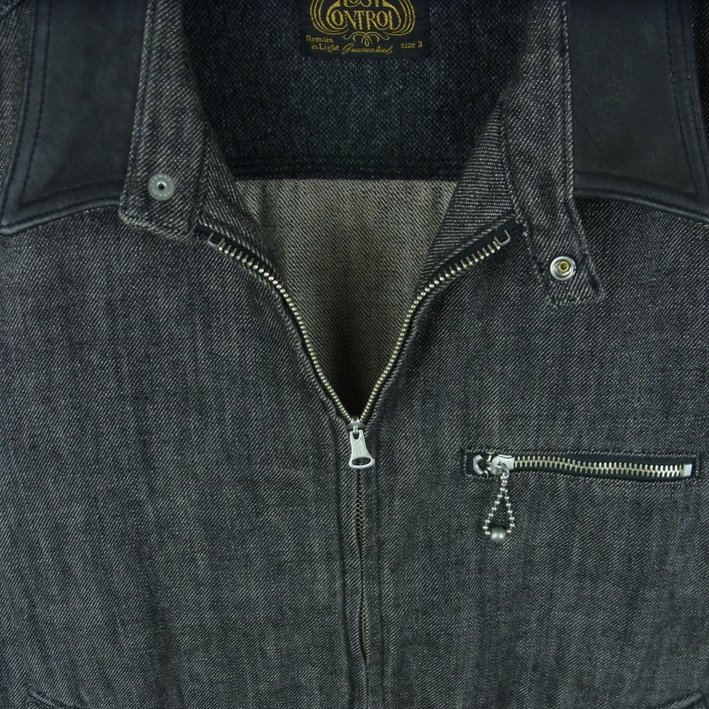 LOST CONTROL ロストコントロール LAM-J9-29 襟レザー デニム ジップ ジャケット 日本製 グレー系 3【中古】