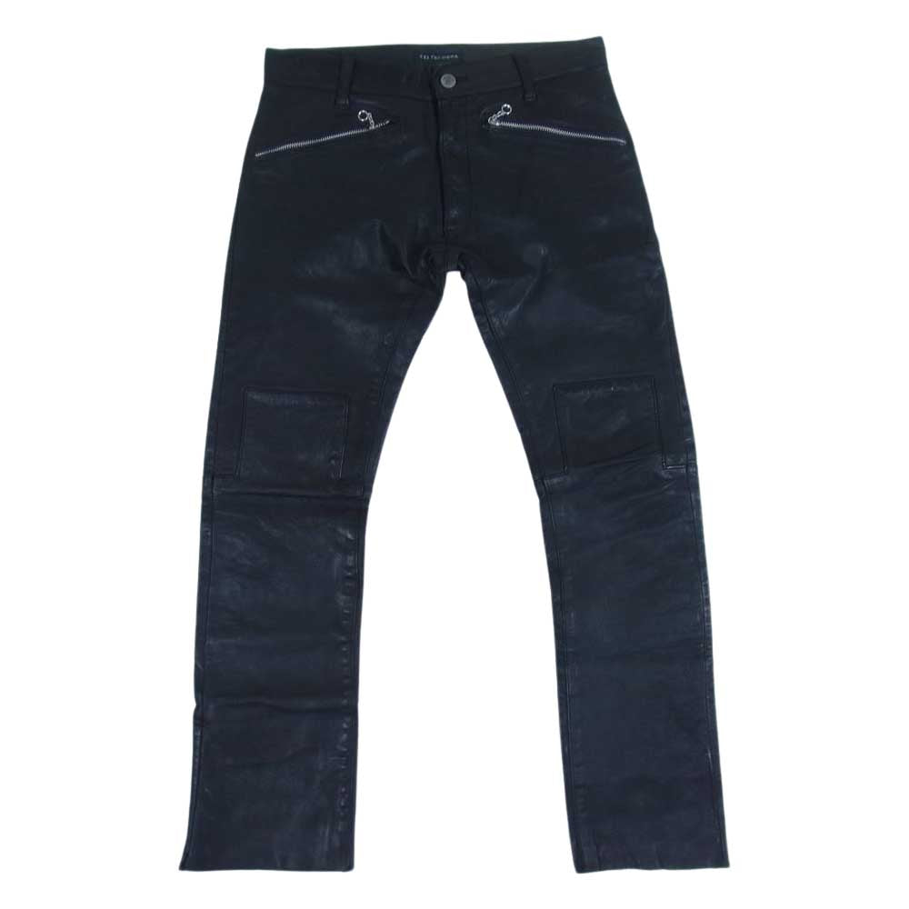 Celt&Cobra ケルト&コブラ 山羊 ゴートレザー ジップポケット スカルボタン レザーパンツ ブラック系 31【中古】