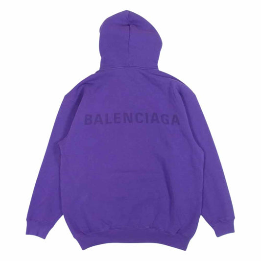 BALENCIAGA バレンシアガ 556113 18年 バックロゴ オーバーサイズ プルオーバー パーカー パープル系 S【美品】【中古】