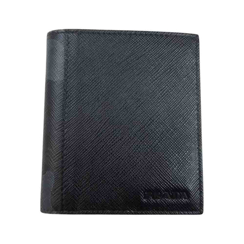 PRADA プラダ 二つ折り財布 カモ カードケース ブラック系【中古】