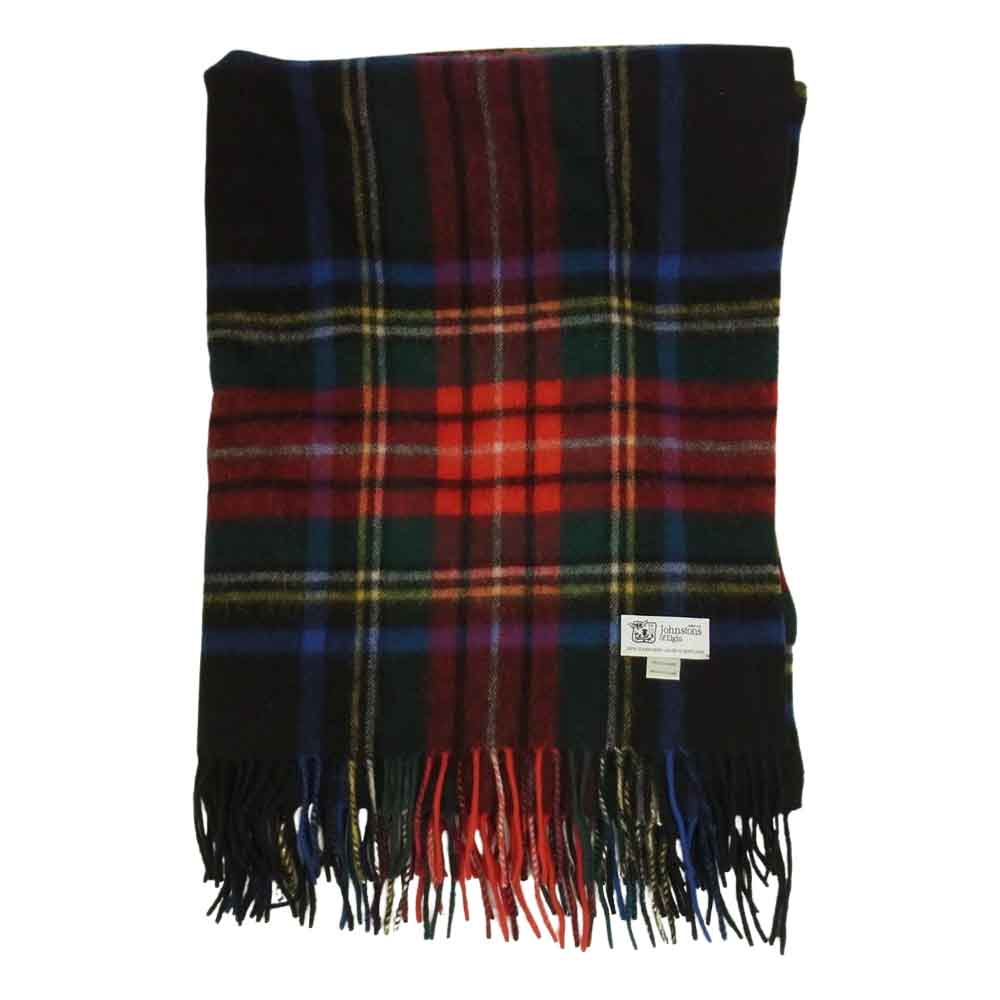 ジョンストンズ オブ エルガン スコットランド製 カシミヤ100％ チェック柄 フリンジ マフラー ストール マルチカラー系【中古】