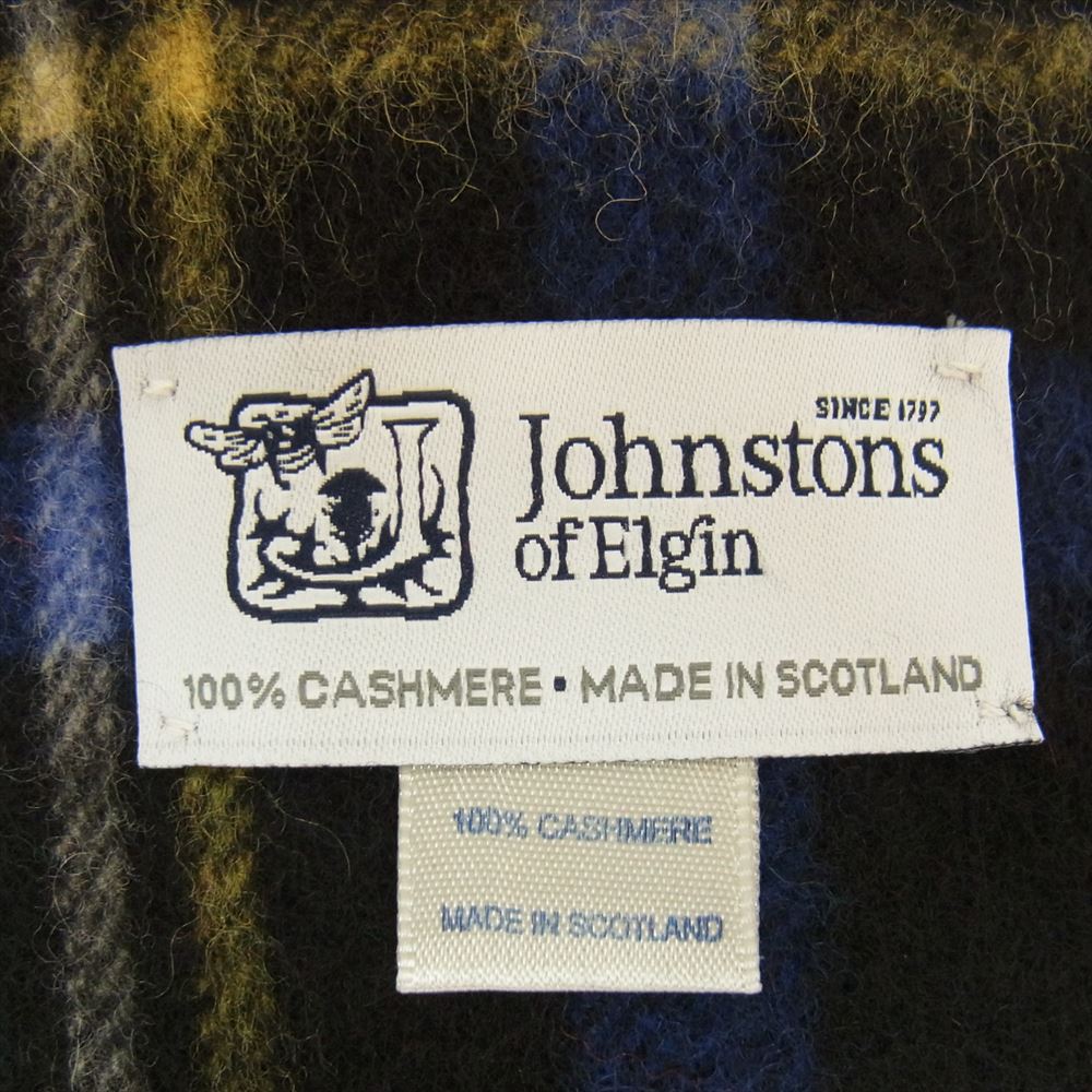 ジョンストンズ オブ エルガン スコットランド製 カシミヤ100％ チェック柄 フリンジ マフラー ストール マルチカラー系【中古】