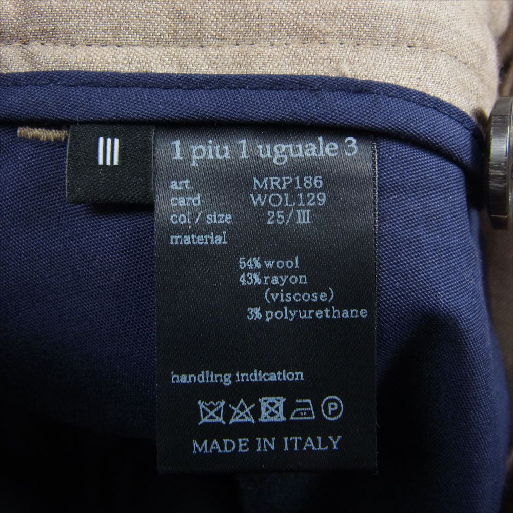 1piu1uguale3 ウノピュウノウグァーレトレ MRP186 WOL129 × Giab’s ARCHIVIO EASY ITALY TROUSERS PANTS イタリア製 ジャブス イージー タック テーパード トラウザー パンツ ベージュ ベージュ系 3【中古】
