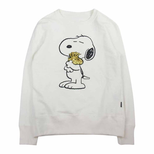 1piu1uguale3 ウノピュウノウグァーレトレ MRB485 COT315 x PEANUTS PULLOVER CREW NECK ピーナッツ スヌーピー プリント スパンコール プルオーバー クルーネック スウェット ホワイト ホワイト系 4【中古】