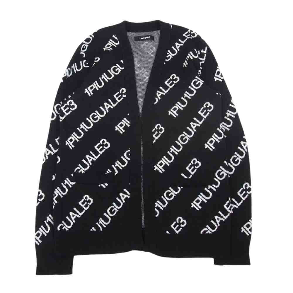 1piu1uguale3 ウノピュウノウグァーレトレ 22SS MRK229 CTT010 113 BUTTONLESS CARDIGAN ダブルジャガード バイアスロゴ総柄 ボタンレス カーディガン ブラック ブラック系 3【中古】