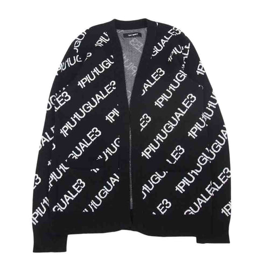 1piu1uguale3 ウノピュウノウグァーレトレ 22SS MRK229 CTT010 113 BUTTONLESS CARDIGAN ダブルジャガード バイアスロゴ総柄 ボタンレス カーディガン ブラック ブラック系 3【中古】