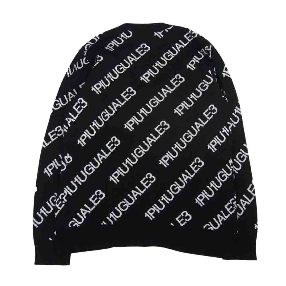 1piu1uguale3 ウノピュウノウグァーレトレ 22SS MRK229 CTT010 113 BUTTONLESS CARDIGAN ダブルジャガード バイアスロゴ総柄 ボタンレス カーディガン ブラック ブラック系 3【中古】