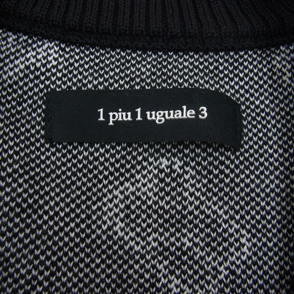 1piu1uguale3 ウノピュウノウグァーレトレ 22SS MRK229 CTT010 113 BUTTONLESS CARDIGAN ダブルジャガード バイアスロゴ総柄 ボタンレス カーディガン ブラック ブラック系 3【中古】