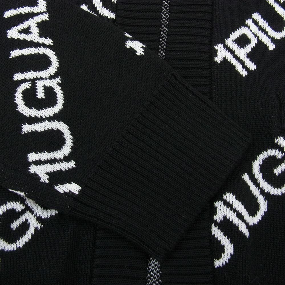 1piu1uguale3 ウノピュウノウグァーレトレ 22SS MRK229 CTT010 113 BUTTONLESS CARDIGAN ダブルジャガード バイアスロゴ総柄 ボタンレス カーディガン ブラック ブラック系 3【中古】