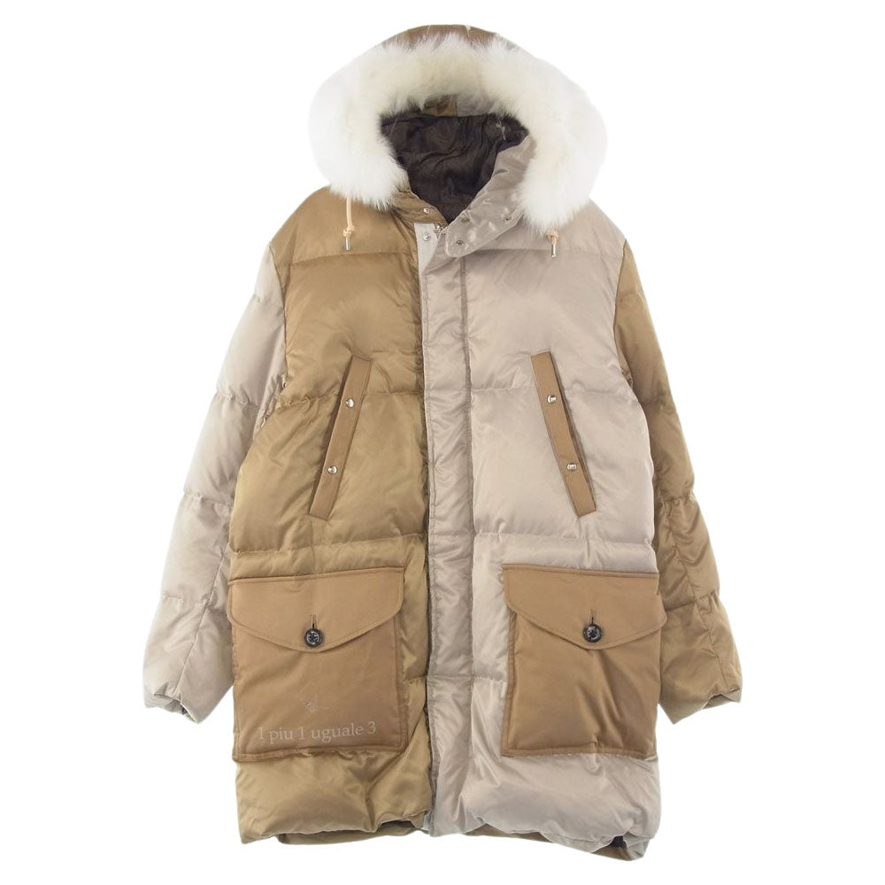 1piu1uguale3 ウノピュウノウグァーレトレ 21AW MRC130 NYN035 LIMONTA RAZY HOODED DOWN クレイジー ファー フーデッド バックロゴ ダウンジャケット ベージュ系 Ⅲ【中古】