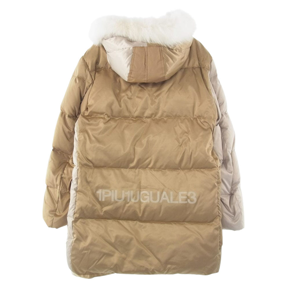 1piu1uguale3 ウノピュウノウグァーレトレ 21AW MRC130 NYN035 LIMONTA RAZY HOODED DOWN クレイジー ファー フーデッド バックロゴ ダウンジャケット ベージュ系 Ⅲ【中古】