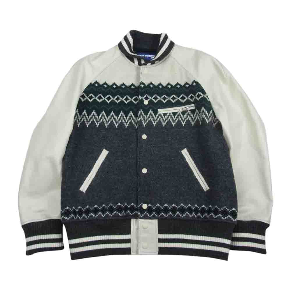 JUNYA WATANABE COMME des GARCONS MAN ジュンヤワタナベコムデギャルソンマン 21AW WH-J013 ノルディック 袖レザー切替 スタジアムジャケット ホワイト系 グレー系 M【中古】