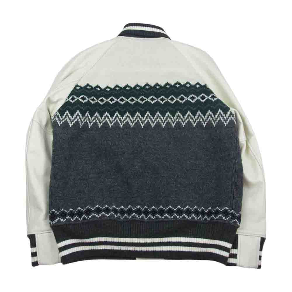 JUNYA WATANABE COMME des GARCONS MAN ジュンヤワタナベコムデギャルソンマン 21AW WH-J013 ノルディック 袖レザー切替 スタジアムジャケット ホワイト系 グレー系 M【中古】